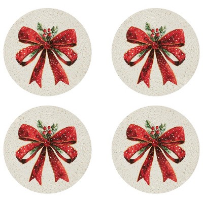 Avanti Linens Christmas Ribbon Set of 4 Round Placemats