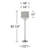 360 Lighting Modern Floor Lamp 62.5" Tall Satin Steel Chrome Crystal Chandelier Platinum Gray Silk Drum Shade for Living Room Reading Bedroom - 3 of 4