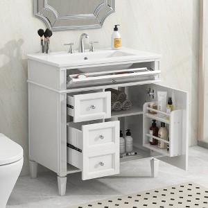 Vynxaria 30'' Bathroom Vanity with Top Sink, Modern Bathroom Storage Cabinet with 2 Drawers and a Tip-out Drawer - 1 of 4