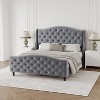 Queen Size Platform Bed Frame with Wingback Headboard, Velvet Upholstered Bed Frame with Nailhead Trim - 2 of 4