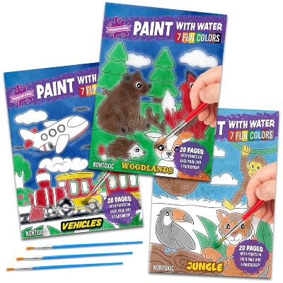 Imagination Works Paint with Water Books for Kids, 3 Pack, Jungle Animals, Woodlands & Vehicles