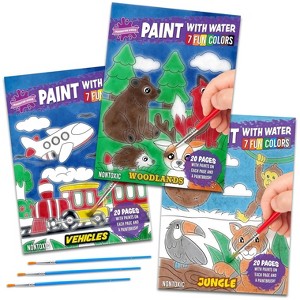 Imagination Works Paint with Water Books for Kids, 3 Pack, Jungle Animals, Woodlands & Vehicles - 1 of 4