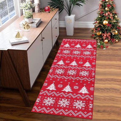 Washable Christmas Holiday Area Rug, Indoor Snowflake Throw Mat, Non-Slip Floor Carpet for for Living Room Bedroom Nursery Dining Room Decor, Red