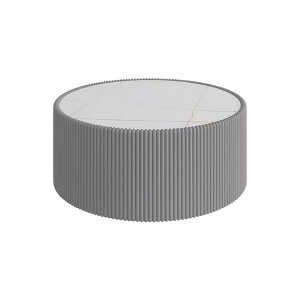 Sapphtopaz Modern Coffee Table with Light Marble Top Living Room Table with Leather Wrapped Frame Coffee Bar for Living Room - 1 of 4