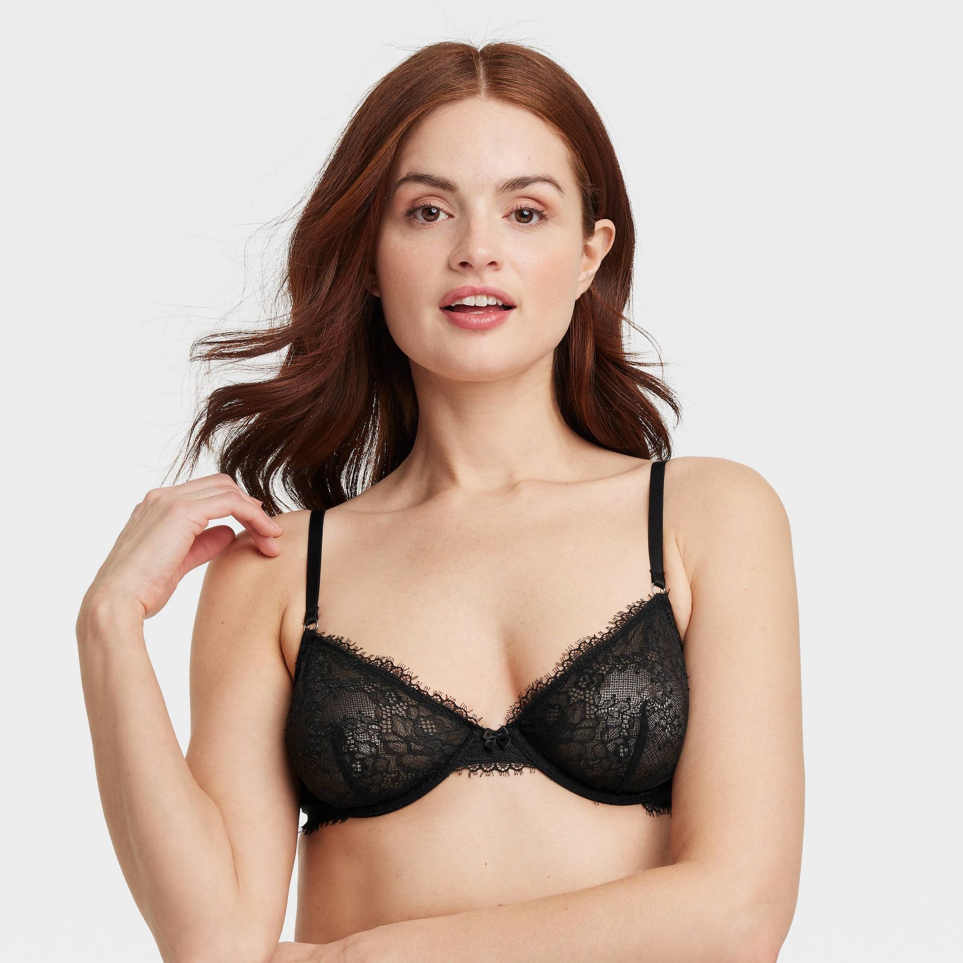 Women's Lace Unlined Demi Bra - Auden™ Black 36C: Adjustable Strap, Underwire, Semi-Opaque