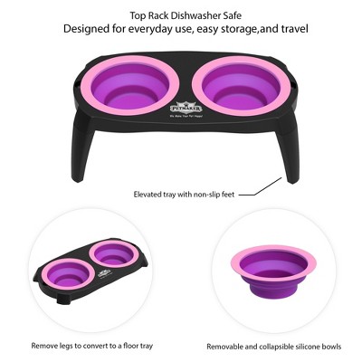 Pink Elevated Cat and Dog Food Bowl Stand with Non-Slip Base