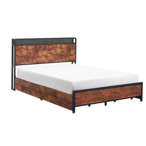 Bed Frame with Storage Drawers and Charging Station, LED Light Queen Bed Frame with Storage Headboard - 1 of 4