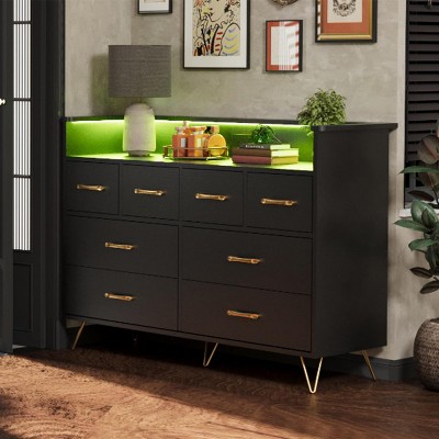 Garvee 8 Drawer Dresser with LED Lights & Charging Station - Modern Storage Organizer for Bedroom