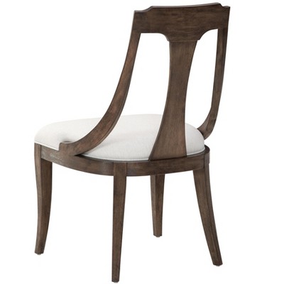 Java Finish White Linen Upholstered Wood Arm Chair