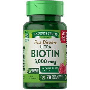 Nature's Truth Biotin 5000mcg | 78 Fast Dissolve Tablets | Natural Berry Flavor - 1 of 4