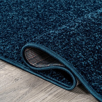 Navy Reversible Solid Synthetic Low-Pile Area Rug