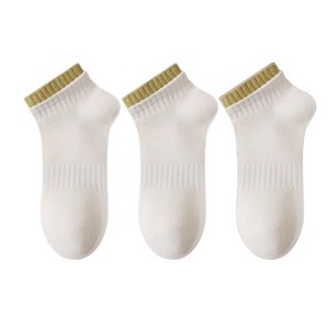 Anna-Kaci Women's 3-Pack Ribbed Ankle Socks with Contrast Color Cuffs Soft Cotton Stretch Design - 1 of 4