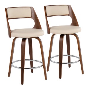 Mid-Century Modern 24" Counter Stool with Swivel in Faux Leather with Footrest, Set of 2 for Kitchen - 1 of 4