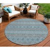 Teal Blue Aqua And Gray Floral Medallion Washable Indoor Outdoor Area Rug - 2 of 4
