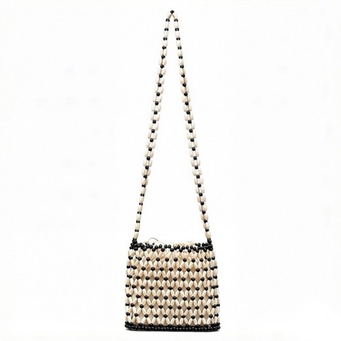 Сумки Alilang Beaded Crossbody Mini Bag with Long Strap Open Weave Wooden Bead Shoulder Purse Lightweight Small Handbag - Coffee