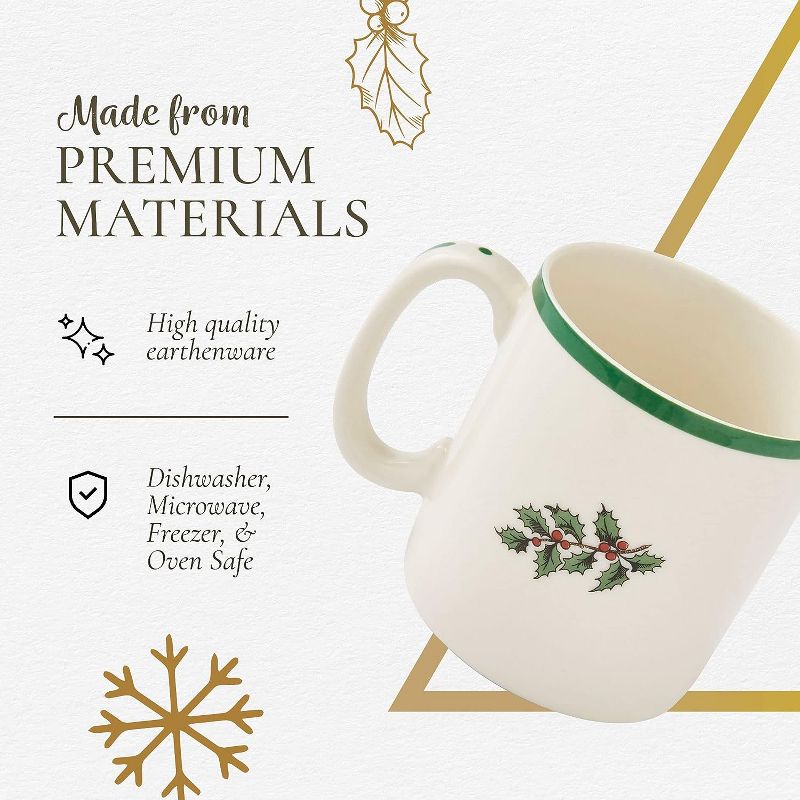 Spode Christmas Tree Collection Mug, Set of 4, 9-Ounce Capacity, Holiday Coffee Mugs, Cup for Tea, Hot Cocoa and Coffee, White, 5 of 9