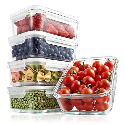 NutriChef 10-Piece High Borosilicate Glass Meal Prep Containers Set - Clear Locking Lids, 30oz