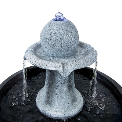 Contemporary Gray and Black Polyresin Outdoor Water Fountain with LED Light