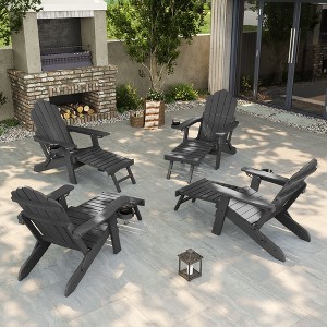 Sonkuki 4-Piece Folding Adirondack Chair with Retractable Ottoman, Fire Pit Patio Chair with Cup Holder Lawn Outdoor Lounge Chair - 1 of 4