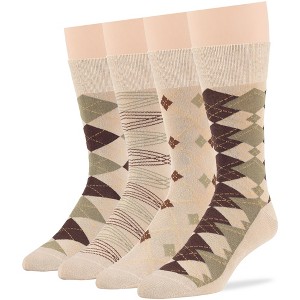 Men Bamboo Patterned Dress Sock - 4 Pack - Argyle, Geometric - Breathable, Casual, Crew, Fashion, Seamless - Shoe 9-12 L | 7BIGSTARS KINGDOM - 1 of 3