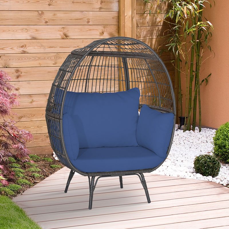 Tangkula Patio Rattan Wicker Lounge Chair Oversized Outdoor Metal Frame Egg Chair w/ 4 Cushions, 2 of 10