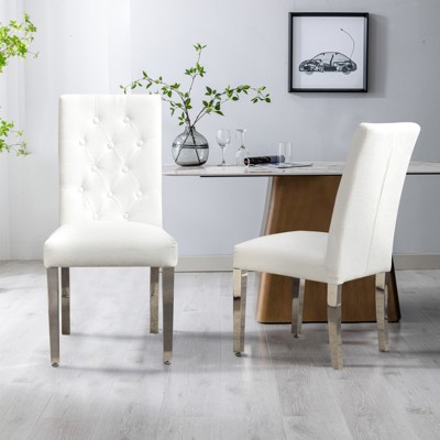 Grungis Chenille Kitchen Chair Set of 2,Upholstered Dining Chairs with High Tufted Back and Stainless Steel Legs for Dining Room,Kitchen