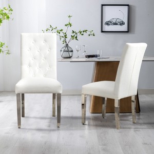 Grungis Chenille Kitchen Chair Set of 2,Upholstered Dining Chairs with High Tufted Back and Stainless Steel Legs for Dining Room,Kitchen - 1 of 4
