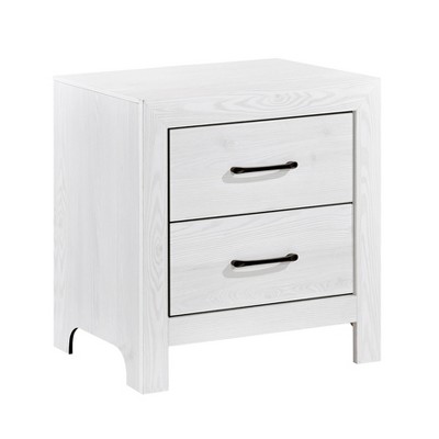 Vynxaria Modern 1pc Nightstand - White Finish, 2 Dovetail Drawers (Metal Glides), Black Nickel Bar Pulls, Faux Wood Veneer/Wood/Engineered Wood