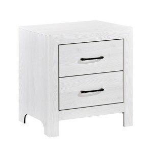 Vynxaria Modern 1pc Nightstand - White Finish, 2 Dovetail Drawers (Metal Glides), Black Nickel Bar Pulls, Faux Wood Veneer/Wood/Engineered Wood - 1 of 4
