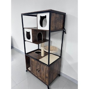 Double-Layer Villa Cat Apartment with Hidden Litter Box Furniture, Indoor Cat House, Hammock, Scratching Mat, Storage Shelf, and Cat Climbing Frame - 1 of 4