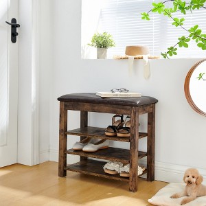 APRILSOUL 24.00"A height-adjustable shoe-changing bench made of high-quality wood, equipped - 1 of 4