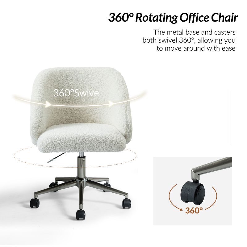 Joah Mid Century Modern Boucle Ergonomic Swivel and Height-adjustable Task Office Chair | ARTFUL LIVING DESIGN, 5 of 11