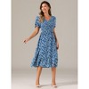 INSPIRE CHIC Women's Floral Smocked Puff Short Sleeves V Neck Ruffled Hem Midi Dress - image 4 of 4