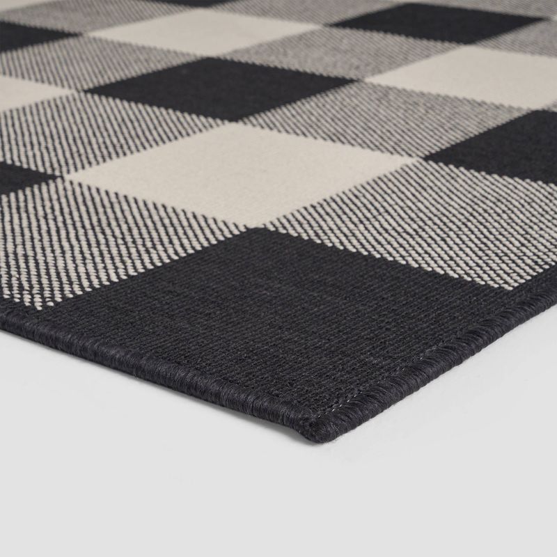 Crossroads Check Outdoor Rug Black/Ivory - Christopher Knight Home, 3 of 7