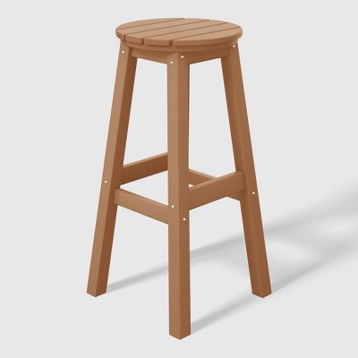 Teak 29" Backless HDPE Outdoor Bar Stools, Set of 2
