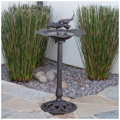 VisioGear Bird Baths, 34'' Bird Bath Outdoor Decor with Base, Outdoor Bird Baths with Large Space, Green, 18"*18"*34.25"