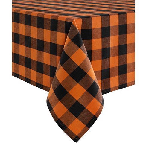 CC Home Furnishings 70 Orange Buffalo Checkered Round Tablecloth