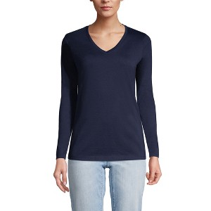 Lands' End Women's Relaxed Supima Cotton Long Sleeve V-Neck T-Shirt - 1 of 4