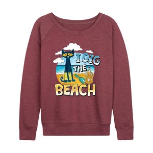 Women's - Pete the Cat - I Dig The Beach Lightweight French Terry Wide Neck Long Sleeve Shirt - 1 of 4