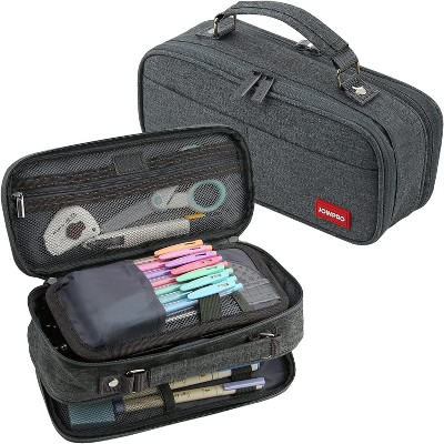 Fmeida Pencil Case, Large Capacity Pencil Case Organizer; Double Zipper Storage Bag Black