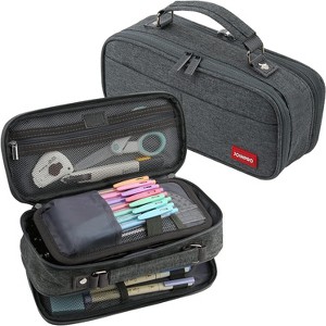 Fmeida Pencil Case, Large Capacity Pencil Case Organizer; Double Zipper Storage Bag Black - 1 of 4
