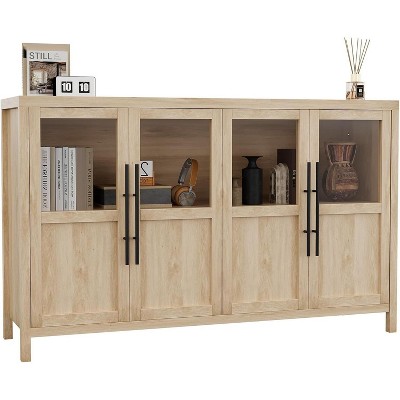 coucheta Sideboard Buffet Cabinet with 4 Glass Doors, 55" Large Modern Farmhouse Storage Cabinet Table, for Kitchen, Dining Room, Living Room