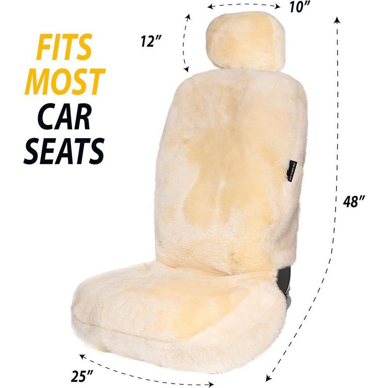 Zone Tech Genuine Sheepskin Car Seat Cover , Universal Front Full Seat (front and back) Cushions, 3 of 8