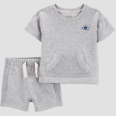 Image of Carter's Just One You®️ Baby Boys' Sun Top & Bottom Set - Gray/Blue 9M
