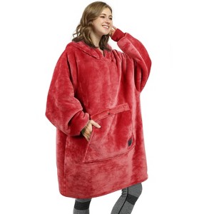 Catalonia Women's Oversized Flannel Blanket Hoodie - Cozy Wearable Plush Fleece Pullover, Soft Lounge Sweatshirt for Home, Camping, Outdoor Comfort - 1 of 4