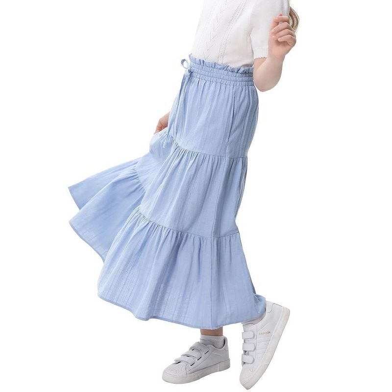 Maxi Skorts Skirt for Girls Button Front Ruffle High Waisted Long Skirts with Belt and Pocket 3-12 Years, 3 of 8