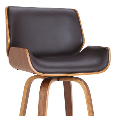 26" Walnut and Gray Faux Leather Swivel Counter Stool