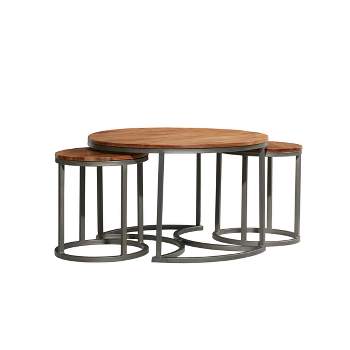 Set of 3 Contemporary Metal Coffee Tables Brown - Olivia & May