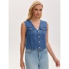 INSPIRE CHIC Women's Denim V Neck Western Button Up Sleeveless Cropped Jean Waistcoat - 2 of 4