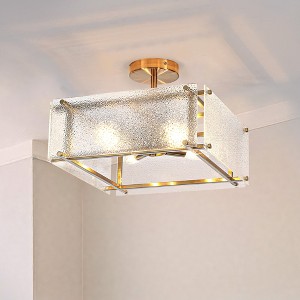 PAKOKULA 4-Light Gold Square Semi-Flush Mount Ceiling Light with Textured Water Glass Shades, 14.57 in. Wide, Dimmable, Modern Glam Farmhouse Lighting - 1 of 4